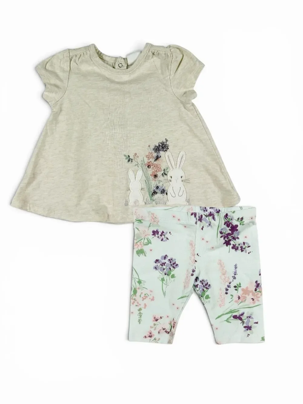 Starting Out Bunny Floral Tunic & Floral Bike Shorts Set Size 9 Months
